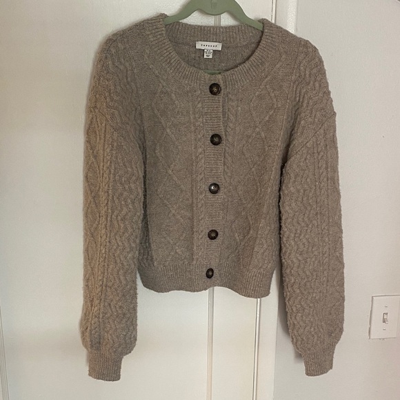 Topshop Sweaters - Topshop Taupe Cable Knit Button Front Cardigan